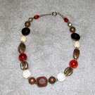 Vintage Costume Jewelry White, Brown & Goldtone Bead Necklace