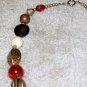 Vintage Costume Jewelry White, Brown & Goldtone Bead Necklace