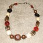 Vintage Costume Jewelry White, Brown & Goldtone Bead Necklace