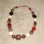 Vintage Costume Jewelry White, Brown & Goldtone Bead Necklace