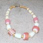 Vintage Costume Jewelry White, Pink Large Bead Necklace