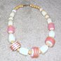 Vintage Costume Jewelry White, Pink Large Bead Necklace