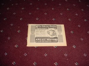 1952 Arcot Motors ad from the UK