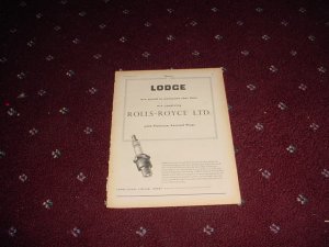 1955 Lodge Spark Plugs ad from the UK for Rolls Royce