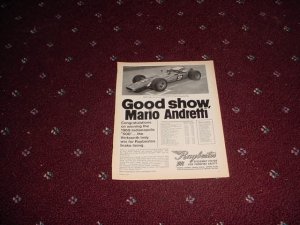 1969 Raybestos Brakes ad featuring Mario Andretti