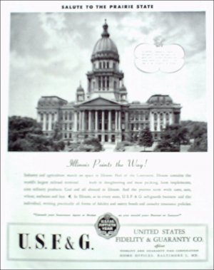 1946 U.S.F & G. Fidelity ad saluting the state of Illinois