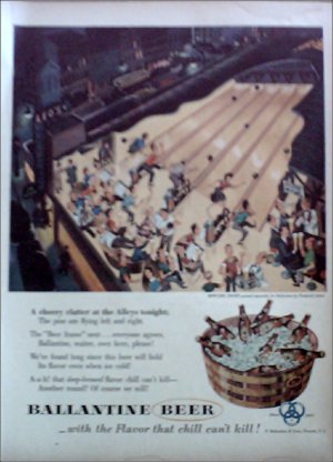 1954 Ballantine Beer ad Bowling Night