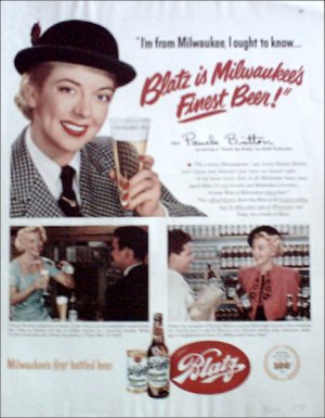 1951 Blatz Beer ad featuring Pamela Britton
