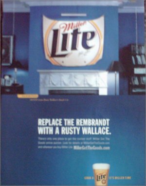 2000 Miller Lite Beer Online Auction ad featuring Rusty Wallace's Hood