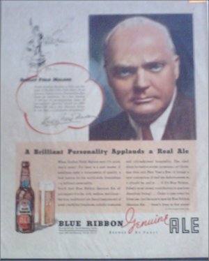 1934 Pabst Blue Ribbon Ale ad featuring Dudley Field Malone