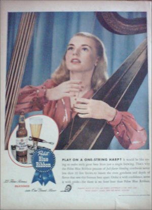1945 Pabst Blue Ribbon Beer Harp ad