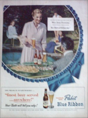 1949 Pabst Blue Ribbon Beer ad Featuring Joan Fontaine