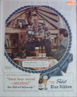 1950 Pabst Blue Ribbon Beer ad featuring Tommy Henrich