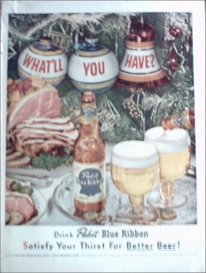 1952 Pabst Blue Ribbon Beer Christmas ad