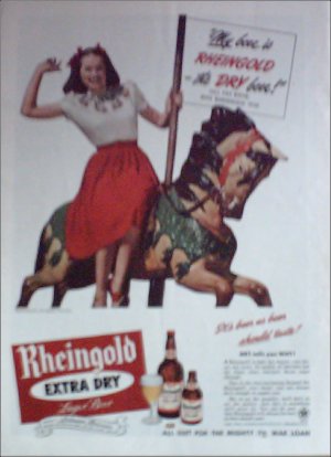 1945 Rheingold Beer ad featuring Miss Rheingold Pat Boyd