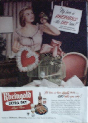 1948 Rheingold Beer ad featuring Miss Rheingold Pat Quinlan