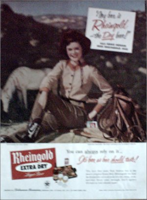 1952 Rheingold Beer ad featuring Miss Rheingold Anne Hogan