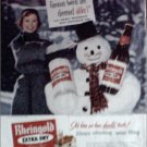 1955 Rheingold Beer Christmas ad featuring Miss Rheingold Nancy Woodruff