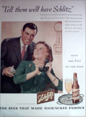 1945 Schlitz Beer Couple ad