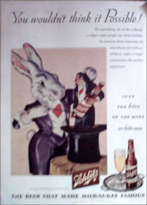 1945 Schlitz Beer Magic Rabbitt ad