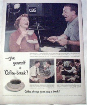 1953 Coffee-break ad featuring George Burns & Gracie Allen