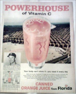 1960 Florida Orange Juice ad featuring Micky Mantle