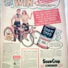 Snow Crop Lemonade Columbia Bicycle Contest ad featuring Teddy Snow Crop