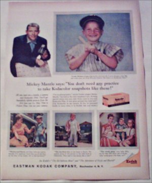 1959 Kodak Kodacolor Film ad featuring Mickey Mantle