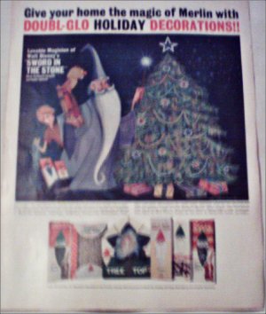1963 Doubl-Glo Holiday Decorations Sword in the Stone ad