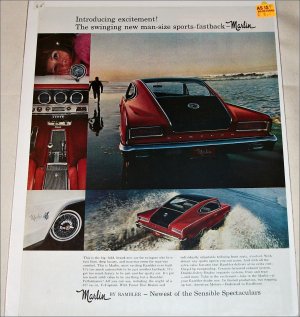1965 American Motors Rambler Marlin car ad red & black