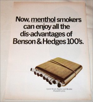 1967 Benson & Hedges Menthol 100's Cigarette ad