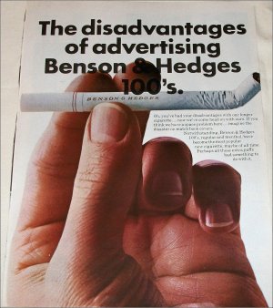 1968 Benson & Hedges 100's Cigarette ad