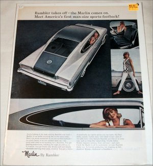 1965 American Motors Rambler Marlin car ad silver & black