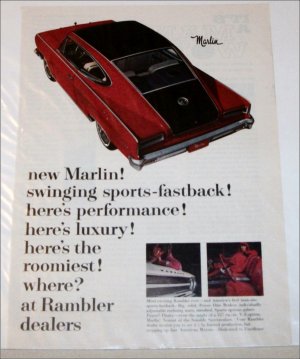 1965 American Motors Rambler Marlin car ad red & black
