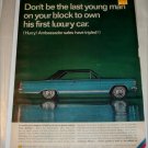 1966 American Motors Ambassador DPL 2 dr ht car ad black & blue