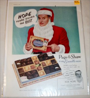 1955 Page & Shaw Par Excellence Chocolates Christmas ad with Bob Hope