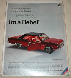 1966 American Motors Rambler Classic Rebel 2 dr ht car ad red & black