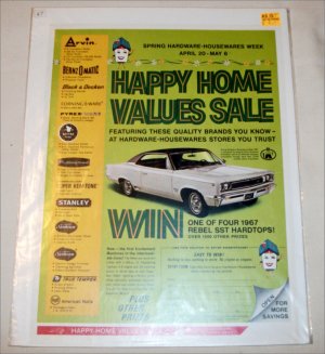 1967 Hardware-Houseware ad featuring 1967 American Motors Rebel SST 2 dr ht