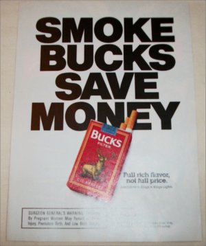 1990 Bucks Cigarette Smoke Bucks Save Money ad