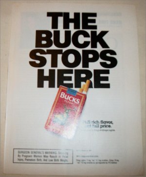 1990 Bucks Cigarette The Buck Stops Here ad