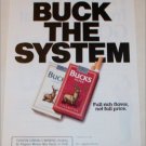 1990 Bucks Cigarette Buck the System ad