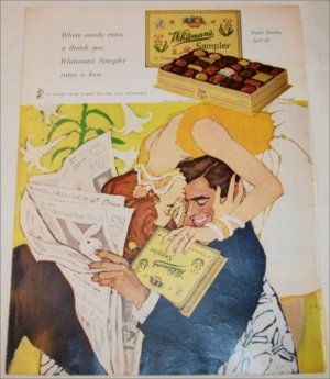 1963 Whitman's Sampler Chocolates Couple ad
