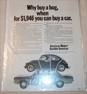 1969 American Motors Rambler American 2 dr sedan & Volkswagon car ad