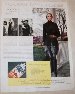1935 Camel Cigarette ad featuring Mrs Chiswell Dabney Langhorne