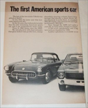 1969 American Motors AMX & 57 Tbird & 57 Corvette car ad