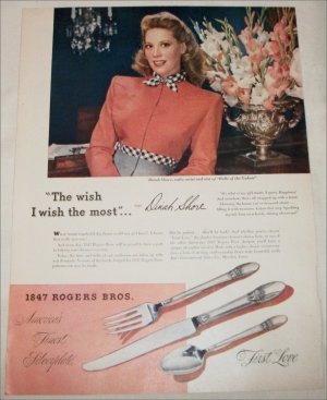 1945 1847 Rogers Brothers Silverware ad featuring Dinah Shore