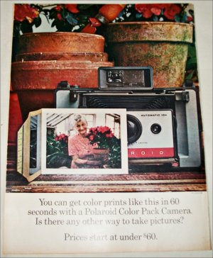 1965 Polaroid Land Automatic 104 Camera Woman and Flowers ad