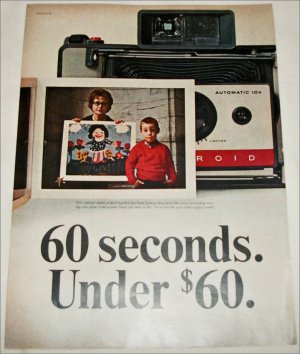 1965 Polaroid Land Automatic 104 Camera Boy and Artwork ad
