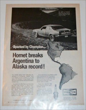 1970 Champion ad featuring American Motors Hornet 2 dr sedan