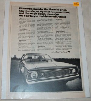1971 American Motors Hornet 2 dr sedan car ad